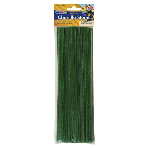 Creativity Street Polyester Standard Stem Multi-Purpose Wire Pipe Cleaner, 1/8 X 12 in, Dark Green, Pack of 100