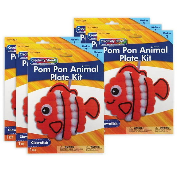Creativity Street Pom Pon Animal Plate Kit, Clownfish, 7.5" x 8" x 1", 6 Kits