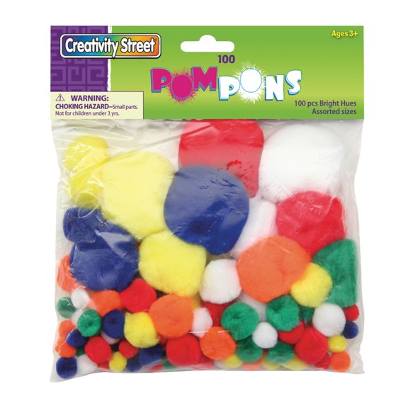 Creativity Street Pom Pons, Assorted Sizes, Bright Hues, 100/Pkg.