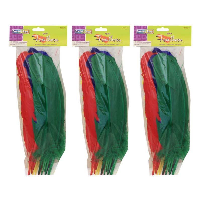 Creativity Street Quill Feathers Assorted Colors 12" 24/Pack 3 Packs (CK-4503-3)