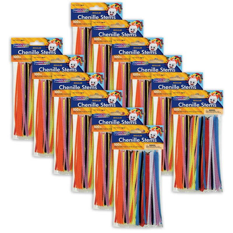 Creativity Street CK-710001-12 Chenille Stems Asstd 6In, Stems 100 Per Pk (12 PK)