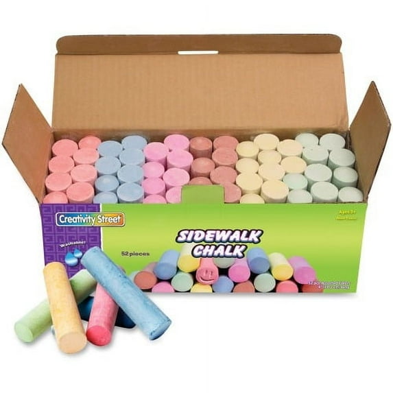 Creativity Street Sidewalk Chalk 4" Length - 1" Diameter - Tan, Pink, Teal, Lime, Gray, White, Purple, Orange, Dark Blue, Light Blue, Dark Yellow, ... - 52 / Box