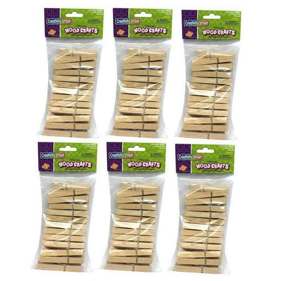 Creativity Street Spring Clothespins, Natural, Large, 2.75", 24 Per Pack, 6 Packs