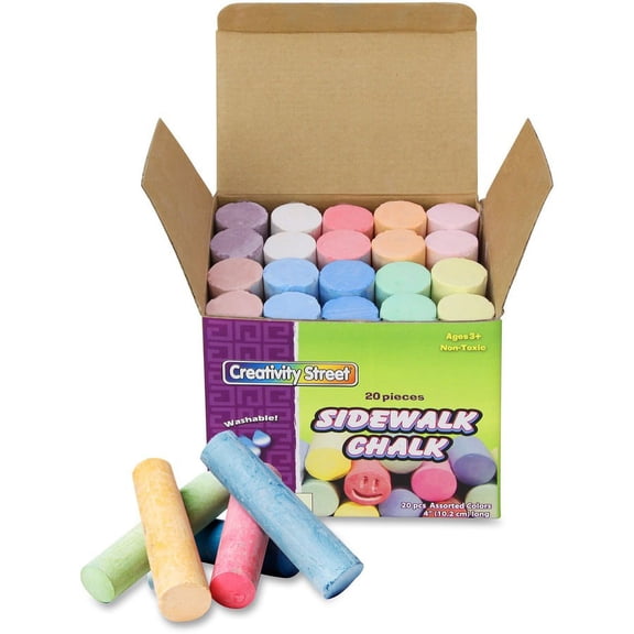 Creativity Street Tub of Sidewalk Chalk - 4" Length - 1" Diameter - Assorted - 20 / Box | Bundle of 2 Boxes