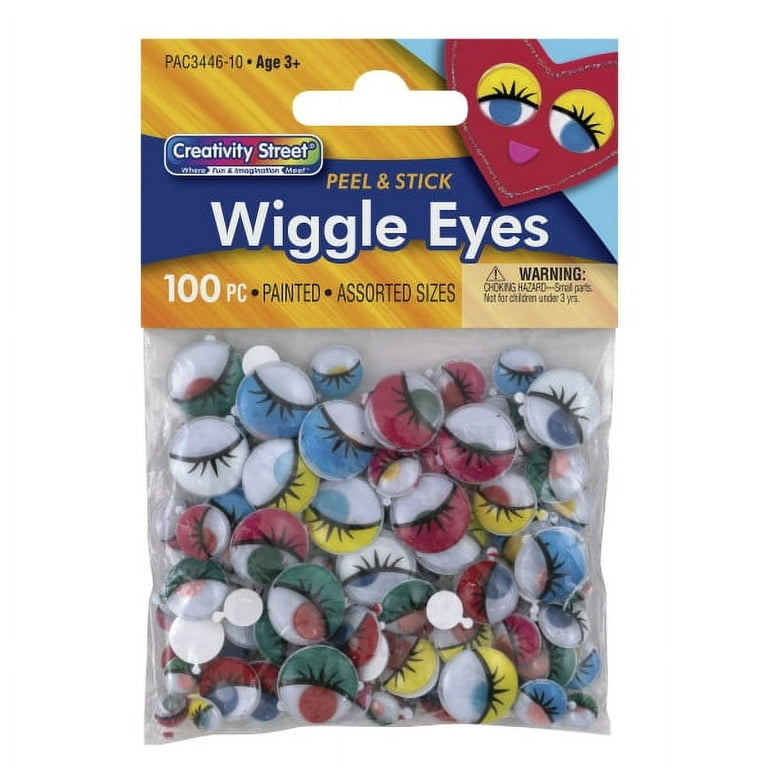 Peel & Stick Wiggle Eyes Assorted 7mm to 15mm 100 Pkg Painted