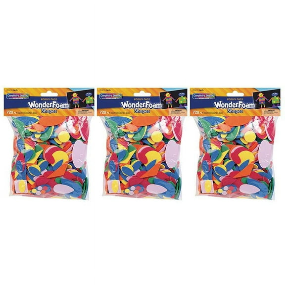 Creativity Street WonderFoam Shapes Assorted Sizes 720 Pieces/Pack 3 Packs (CK-4314-3)