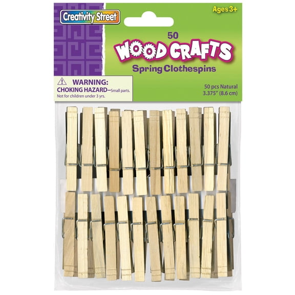 Creativity Street Wood Spring Clothespins, 3 3/8 Length, 50 Clothespins/Pack
