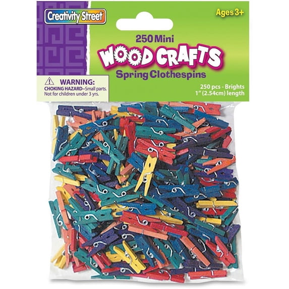 Creativity Street WoodCrafts Bright Mini Clothespins - Mini - 1" Length x 1.5" Width - for Artwork - 250 / Pack - Assorted | Bundle of 2 Packs