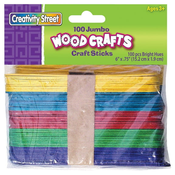 Creativity Street Wooden Craft Sticks, 6 in, Jumbo, Colored, 100/Pkg.