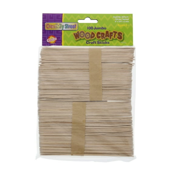 Creativity Street Wooden Craft Sticks, 6 in, Jumbo, Natural, 100/Pkg.