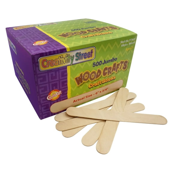 Creativity Street Wooden Craft Sticks, 6 in, Jumbo, Natural, 500/Pkg.
