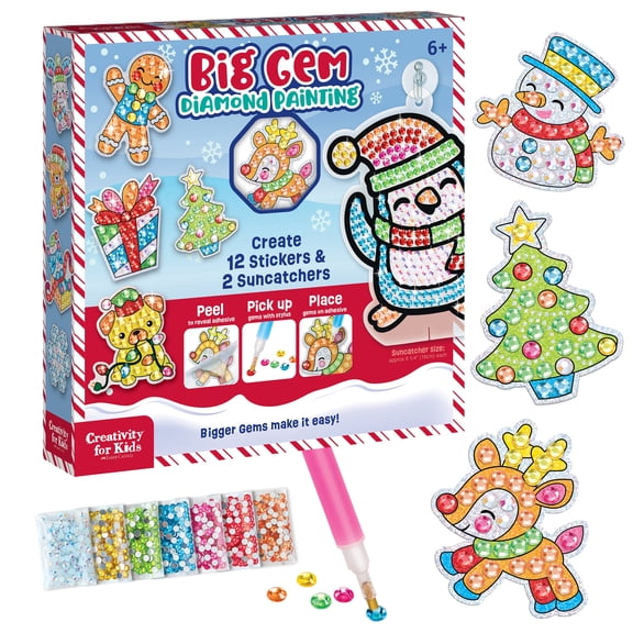 Creativity for Kids Big Gem Diamond Painting Kit: Holiday - Christmas Crafts and Activities for Kids (Ages 6+)