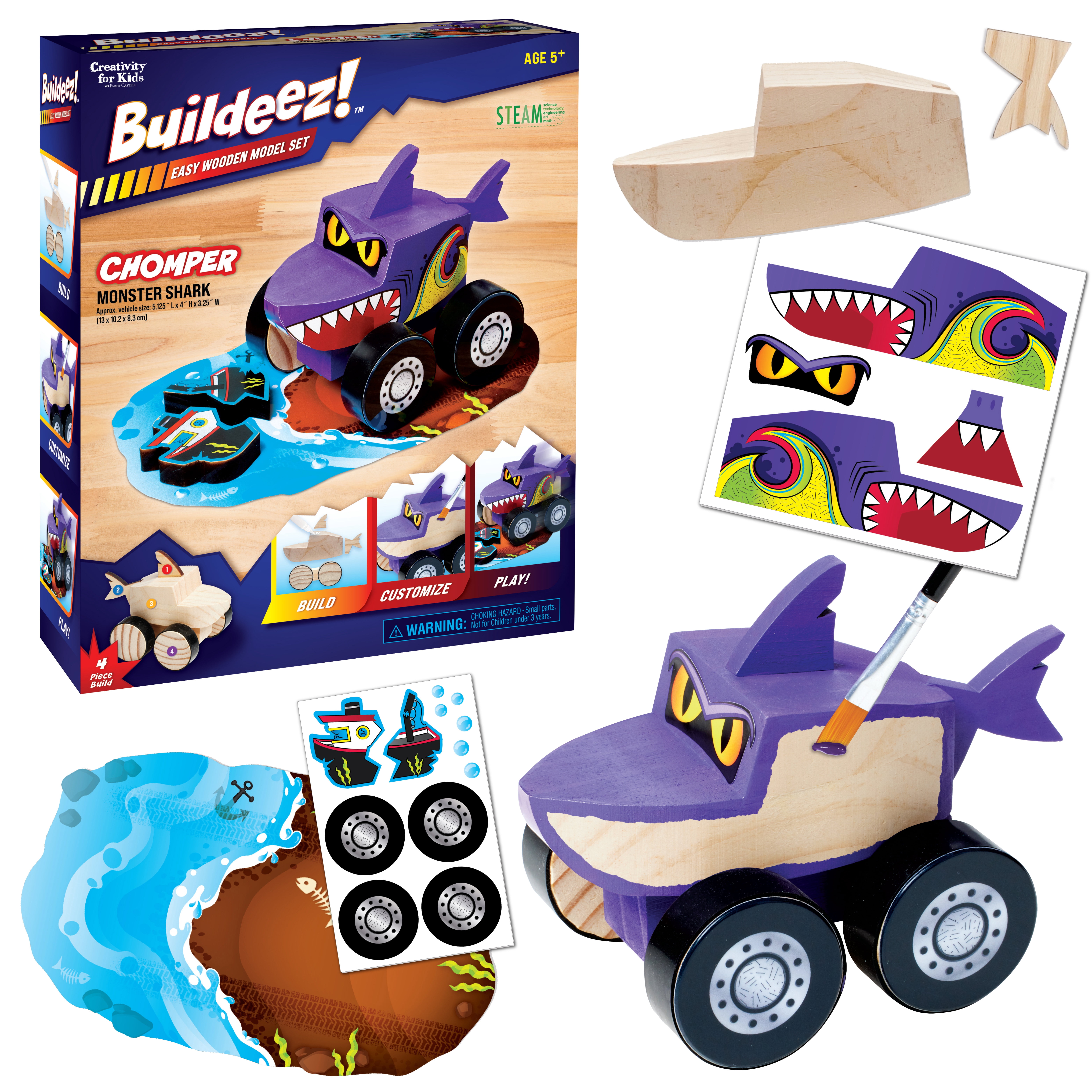 Creativity for Kids Buildeez! ​Monster Shark Truck: Wood Craft Kits and STEAM Toys