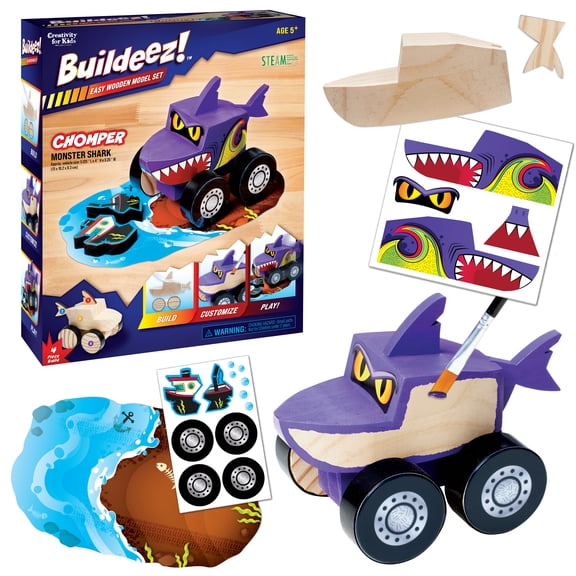 Creativity for Kids Buildeez! Monster Shark Truck: Wood Craft Kits and STEAM Toys