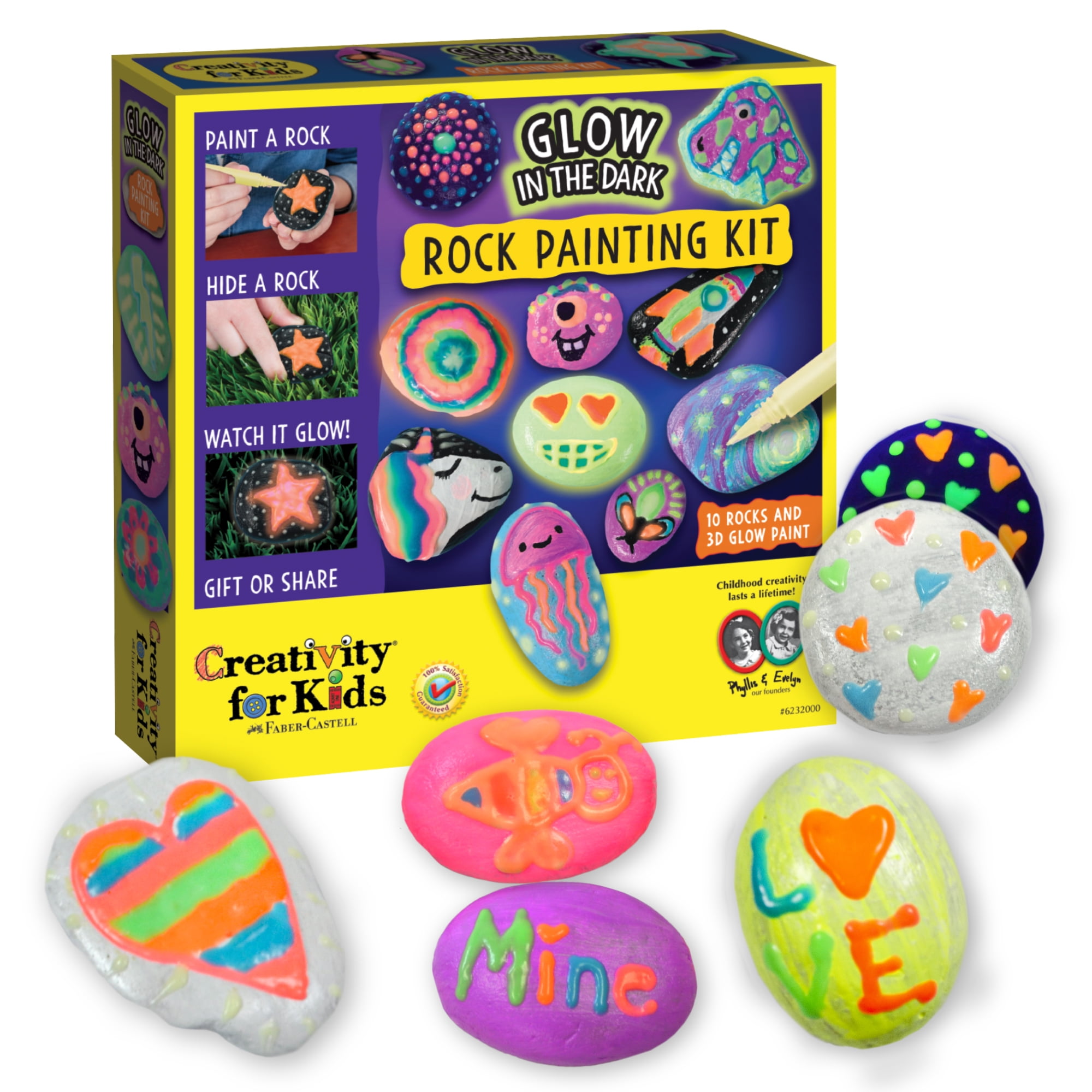 NATIONAL GEOGRAPHIC Glow in The Dark Rock Painting Kit - Crafts for Kids,  Decorate 15 River Rocks with 15 Paint Colors & Art Supplies