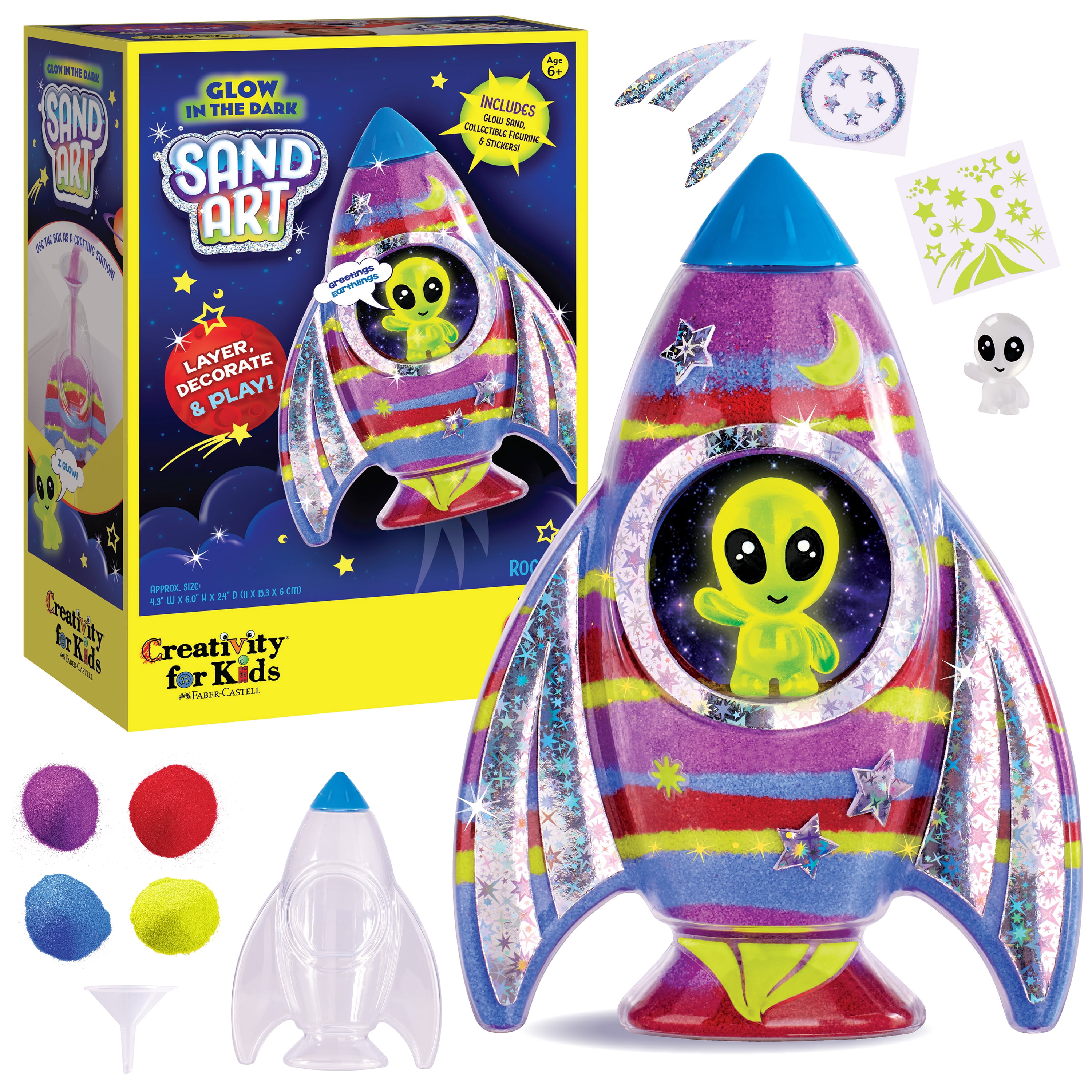 Creativity for Kids Glow in The Dark Sand Art Kit: Rocket - Kids Arts and Crafts for Boys and Girls Ages 6-8+