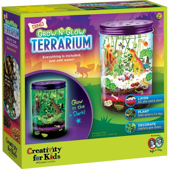 Creativity for Kids Grow N Glow Dinosaur Terrarium | DIY Science Kit for Screen-Free Play (Ages 6+)