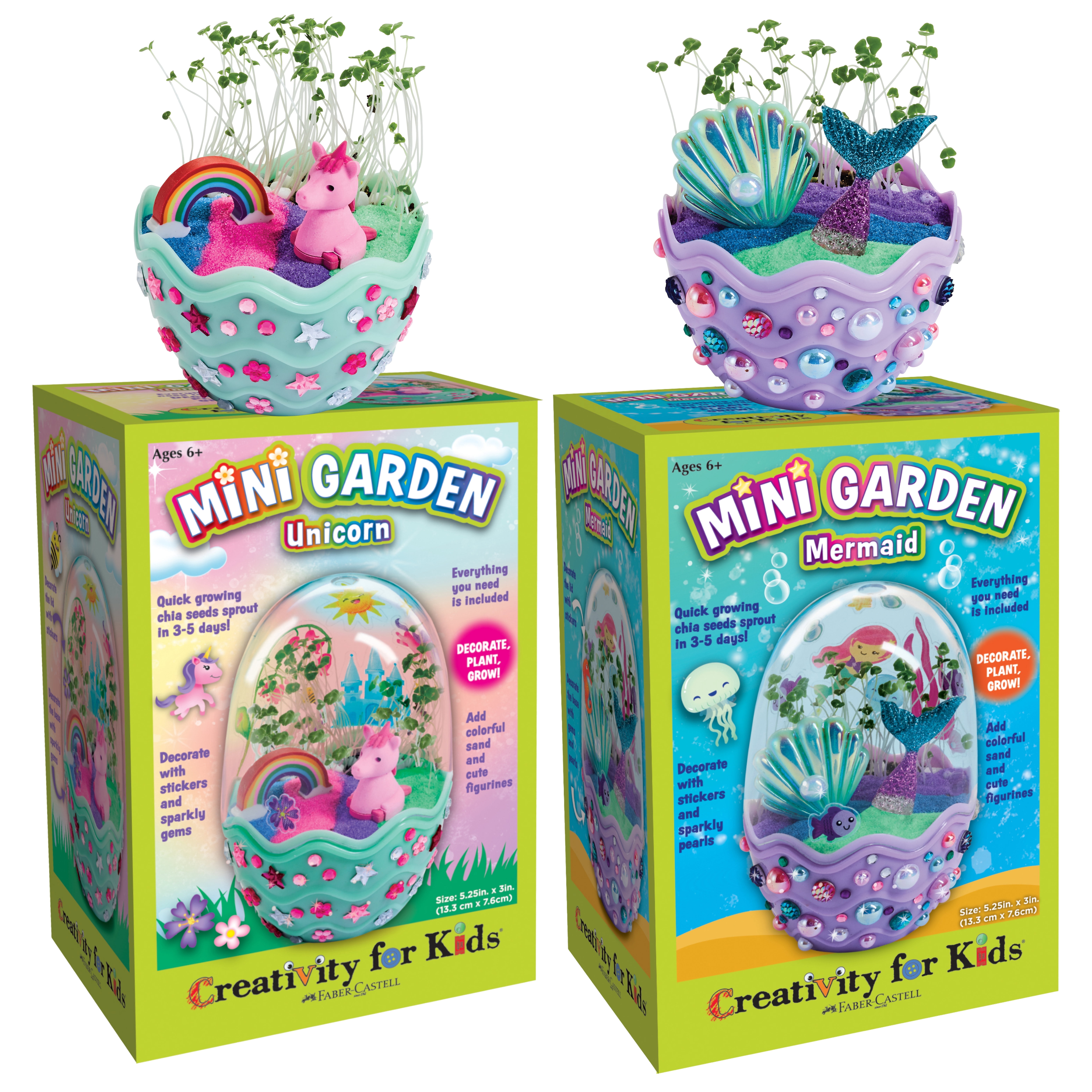 Creativity for Kids Mini Garden, 2 Pack: Mermaid & Unicorn Easter Basket Stuffer Girls Toys for (Ages 6+)