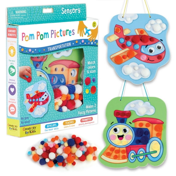 Creativity for Kids Pom Pom Pictures Transportation - Sensory Craft Kit for Boys and Girls Ages 3+