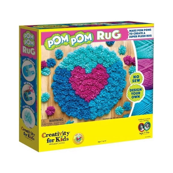 No Sew Pom Pom Plush Rug Craft Kit for Beginner's, 18" x 18"