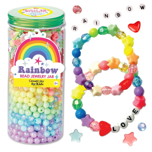 Creativity for Kids Rainbow Bead Jewelry Jar: Bracelet Making Kit and Girl Toys, Makes 40+ Bracelets