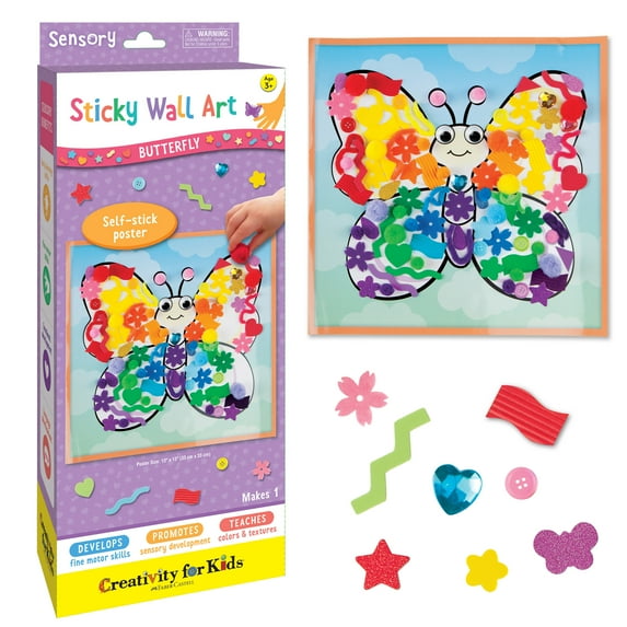Creativity for Kids Sticky Wall Art Butterfly- Child Sensory Activity for Boys and Girls Ages 3+