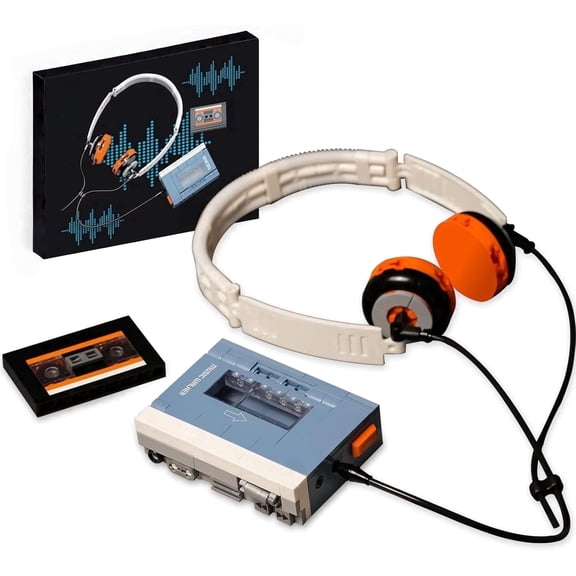 Cobers Creator Music Player Building Set, Retro Cassette Tape Model Kit with Wearable Headphones, Collectible Display for Teens and Adults