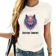 Creature Comfort Wolf Lover Gift Fashionable Women's Graphic Tee with Short Sleeves - Soft, Comfortable and Trendy Summer Top for Women