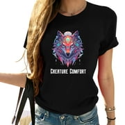 Creature Comfort Wolf Lover Gift Women's Graphic Tee Shirt with Fashionable Front Pattern, Comfortable & Stylish Short Sleeve Summer Top