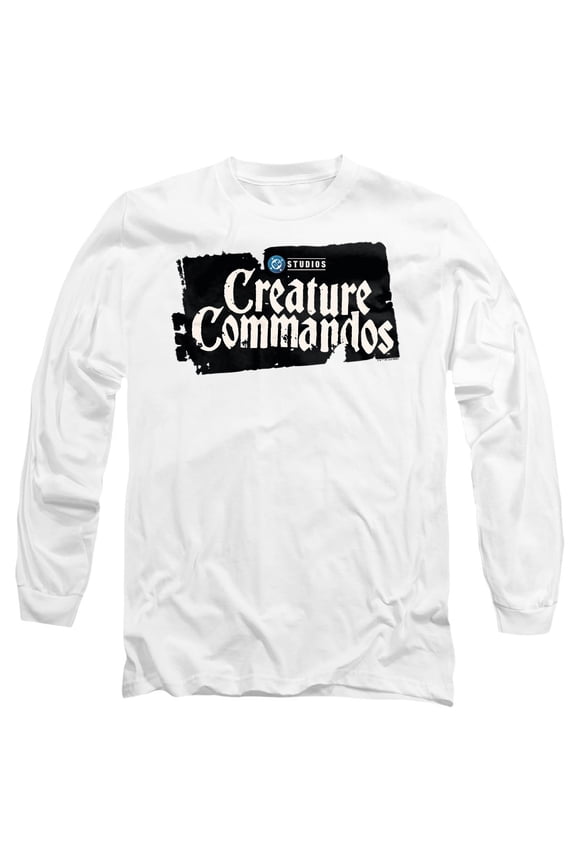 Creature Commando Logo Unisex Adult Long-Sleeve T Shirt, White, Medium