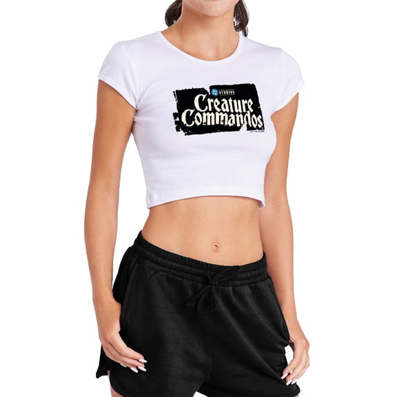 Creature Commando Logo Women's Cap Sleeve Baby Rib Crop Top, White, Small