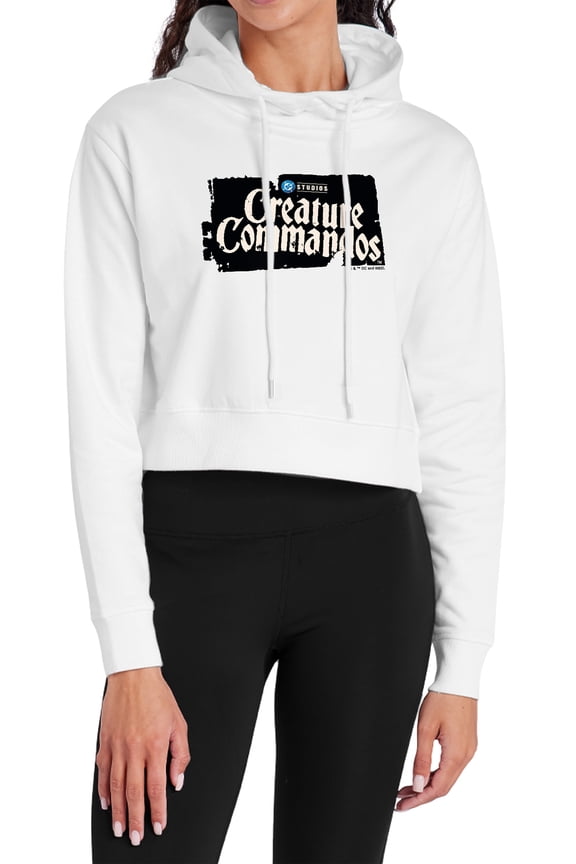 Creature Commando Logo Women's Cropped Hoodie Pullover Sweatshirt, White, Medium