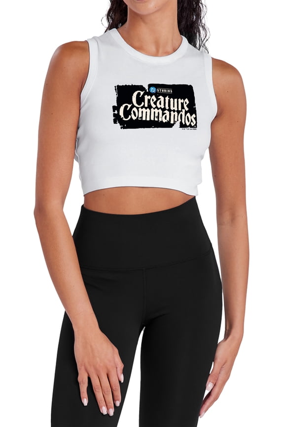 Creature Commando Logo Women's Sleeveless Crop Top Tank, White, Medium