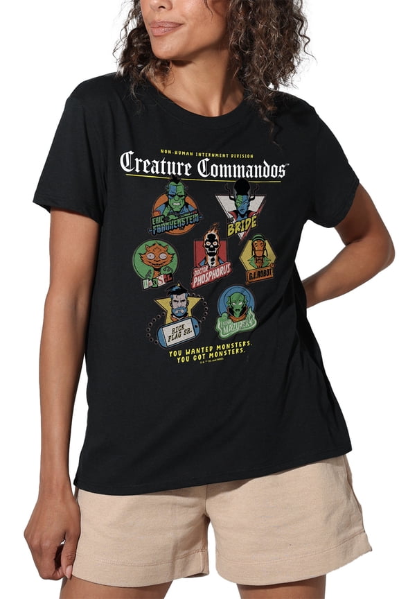 Creature Commandos Badges Women's Loose T-Shirt, Black, Medium