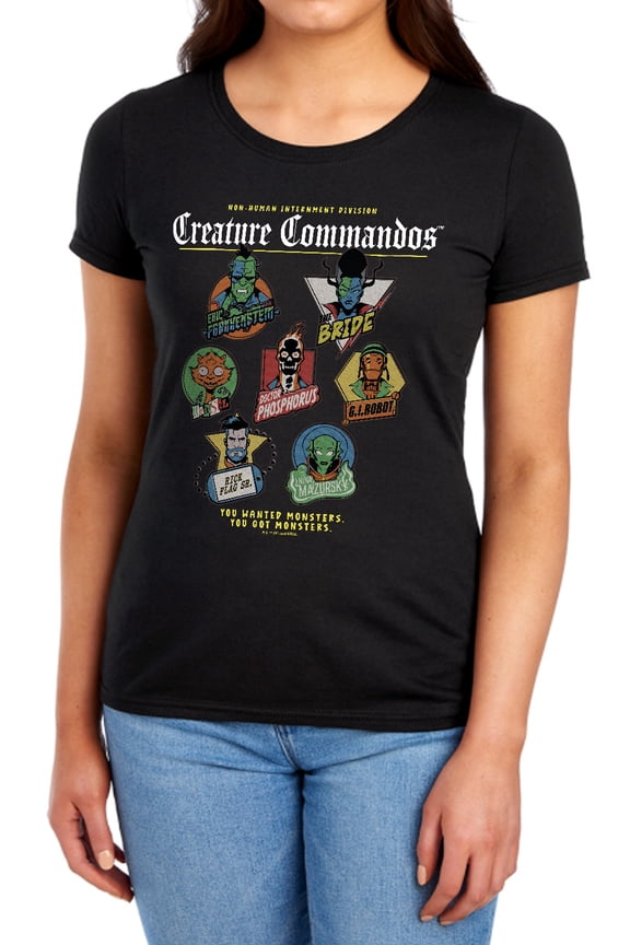 Creature Commandos Badges Women's T Shirt, Black, Large