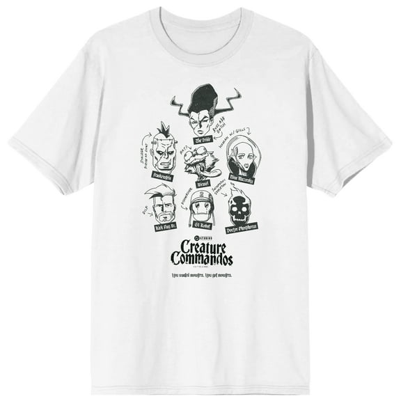 Creature Commandos Character Head Outlines Adult White Crew Neck Short Sleeve T-shirt-Medium