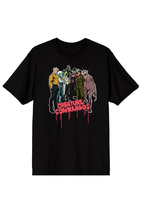 Creature Commandos Character Line Up Adult Black Crew Neck Short Sleeve T-shirt-5XL