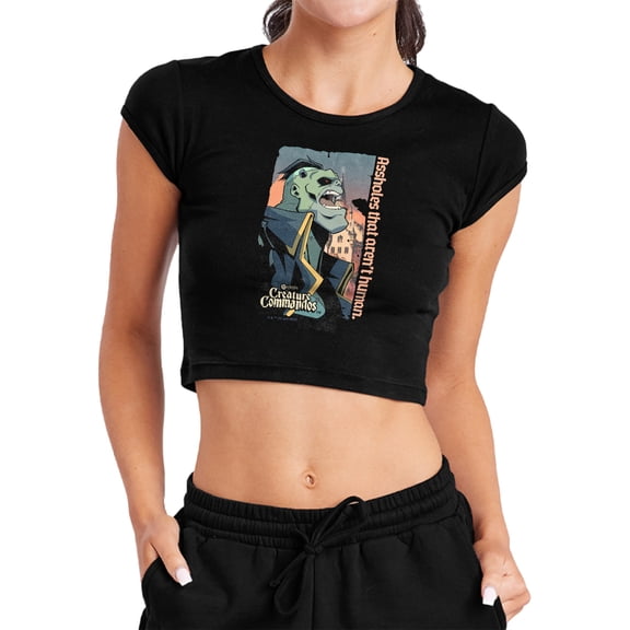 Creature Commandos Eric Frankenstein Women's Cap Sleeve Baby Rib Crop Top, Black, Small