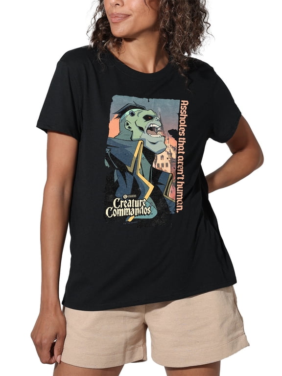 Creature Commandos Eric Frankenstein Women's Loose T-Shirt, Black, Medium
