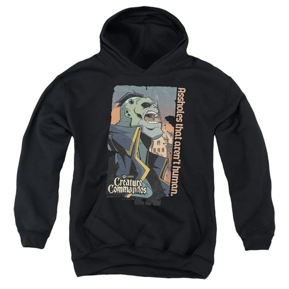 Creature Commandos Eric Frankenstein Youth Kids Boy/Girls Pull-Over Hoodie, Black, Small