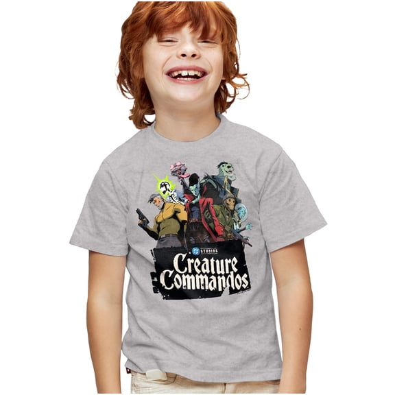 Creature Commandos Group Pose Kids T Shirt for Youth Boys and Girls, Athletic Heather, X-Large