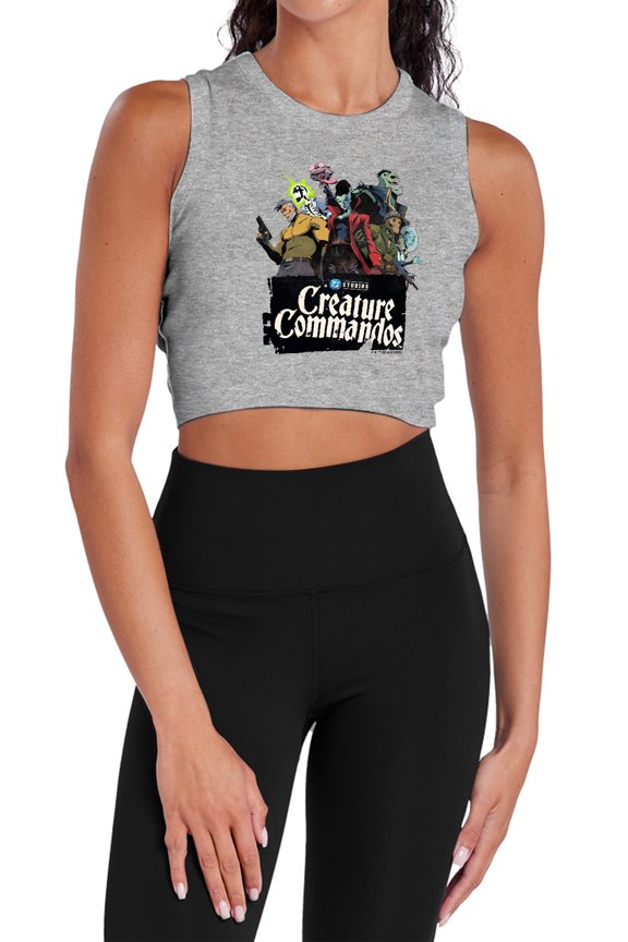 Creature Commandos Group Pose Women's Sleeveless Crop Top Tank, Athletic Heather, Medium