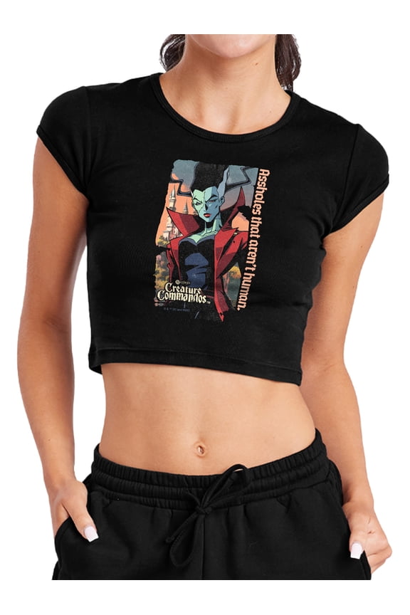 Creature Commandos The Bride Women's Cap Sleeve Baby Rib Crop Top, Black, X-Large