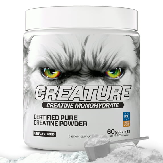 Creature® Creatine Monohydrate – NSF Certified for Sport®, Tested for 288+ Banned Substances– Pure Micronized Powder for Muscle, Growth, Strength, Recovery & Brain Support – Unflavored, 60 Servings