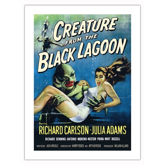 Creature From The Black Lagoon - Starring Julia Adams, Richard Carlson - Vintage Film Movie Poster c.1954 - Bamboo Fine Art 290gsm Paper Print (Unframed) 18x24in