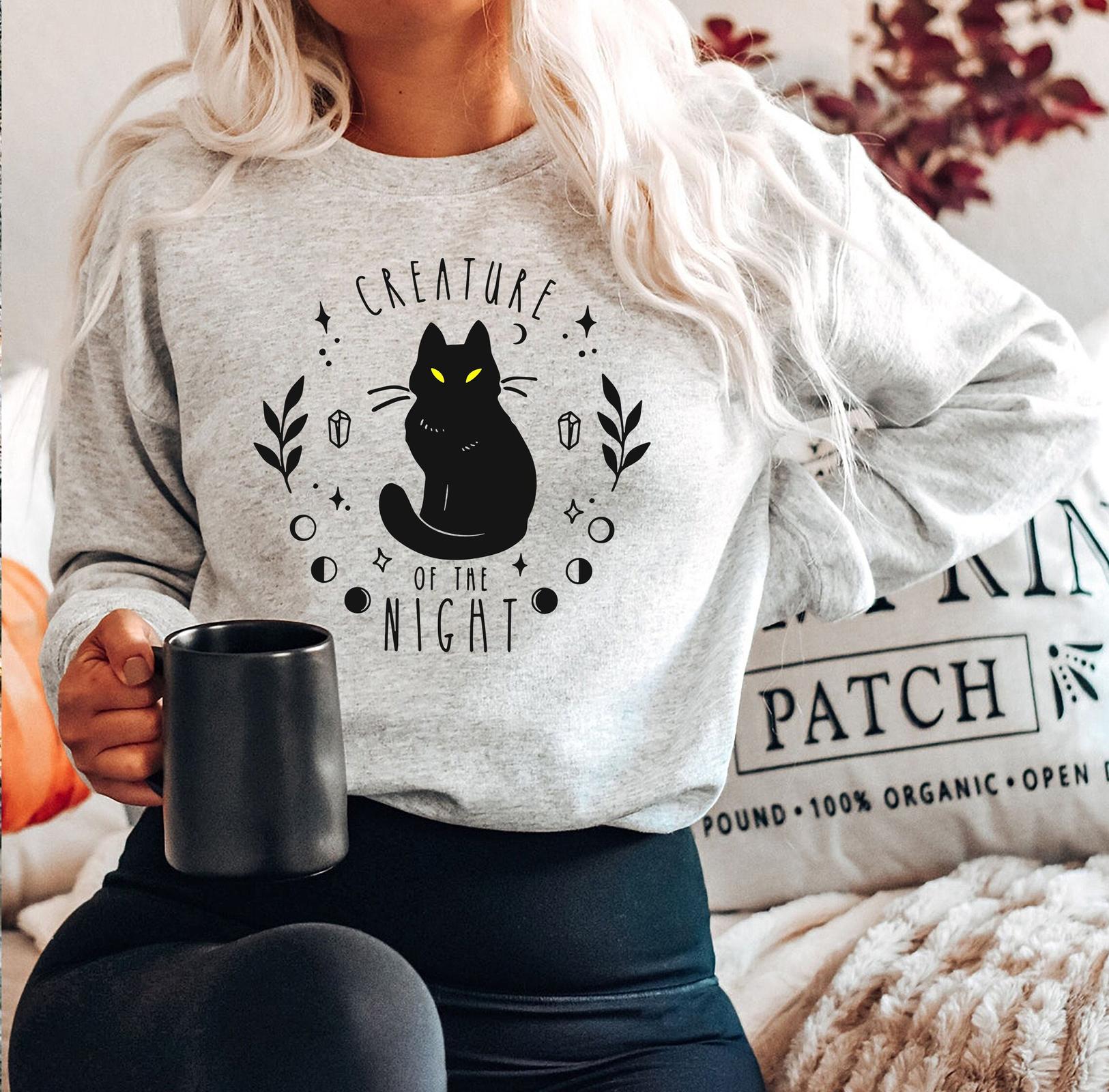 Creature Of The Night Sweatshirt, Halloween black cat, Black Cat