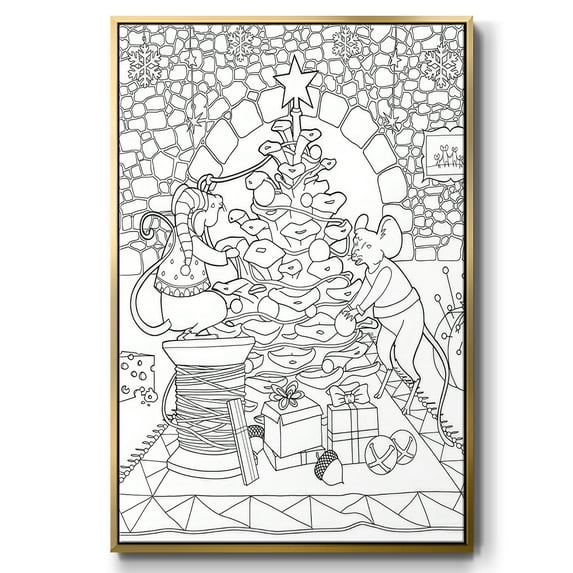 Creatures Stirring - Framed Gallery Wrapped Holiday Canvas - 27 x 41 - Gold Frame