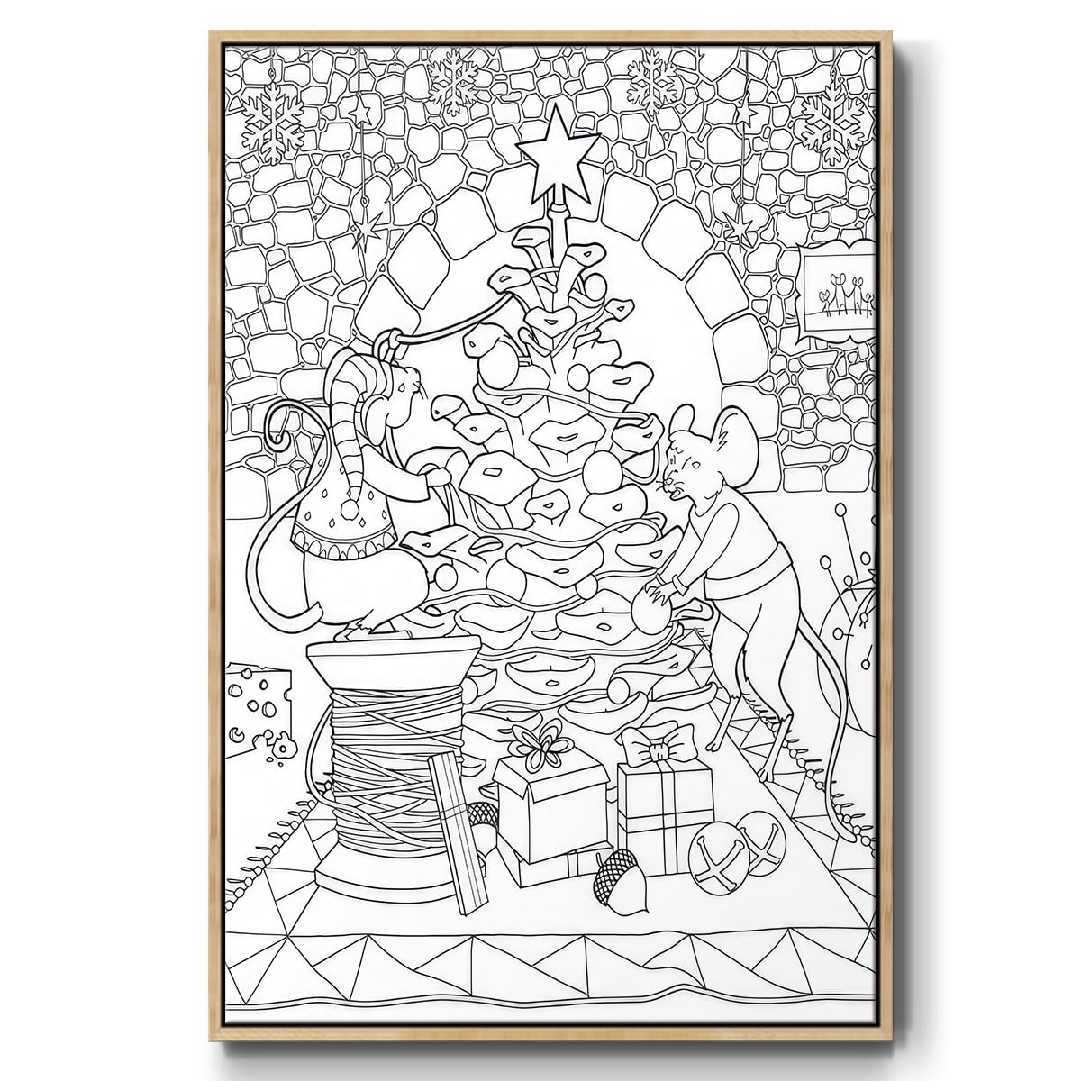 Creatures Stirring - Framed Gallery Wrapped Holiday Canvas - 27 x 41 - Natural Wood Frame