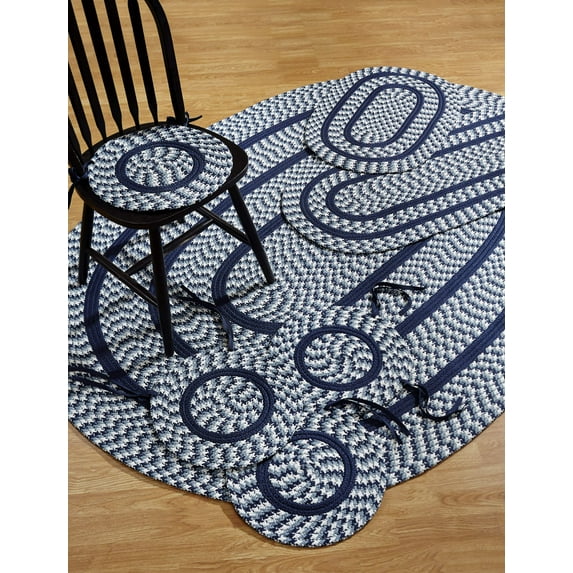 Better Trends Crecent 7PC Braided Rug Set, Navy – Includes 50"x80", 20"x30", 20"x60" Rugs & Four 15" Round Chair Pads, Reversible Indoor Polypropylene Rugs for Living Room, Kitchen, Entryway