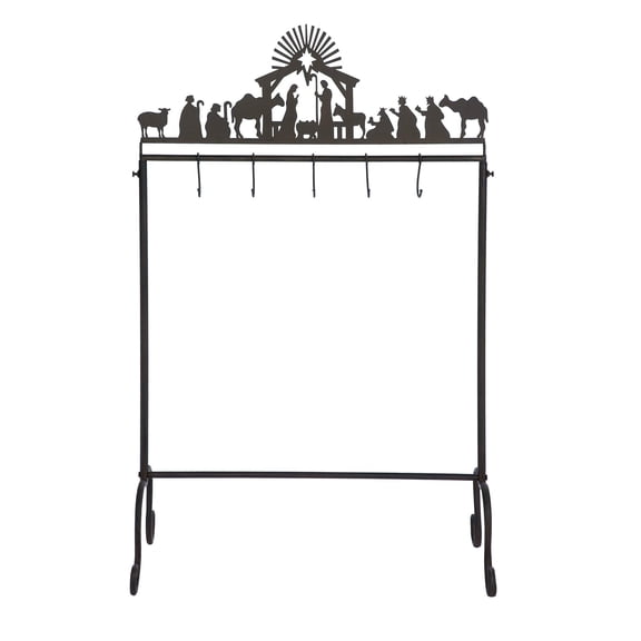 Creche Nativity Black 42 x 27 Iron Metal Christmas Stocking Holder Stand